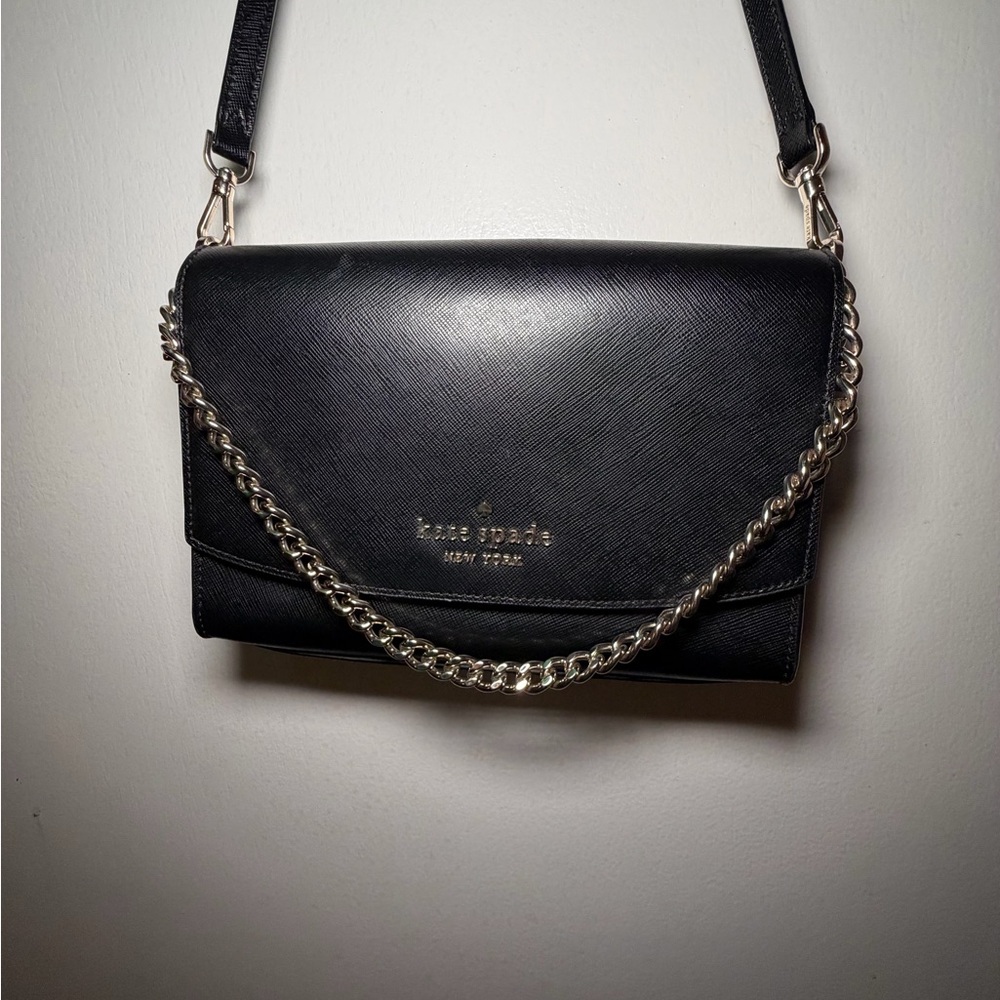 Kate Spade Black Crossbody with Silver Chain